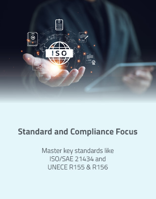 Standard and Compliance Focus: Master key standards like ISO/SAE 21434 and UNECE R155 & R156